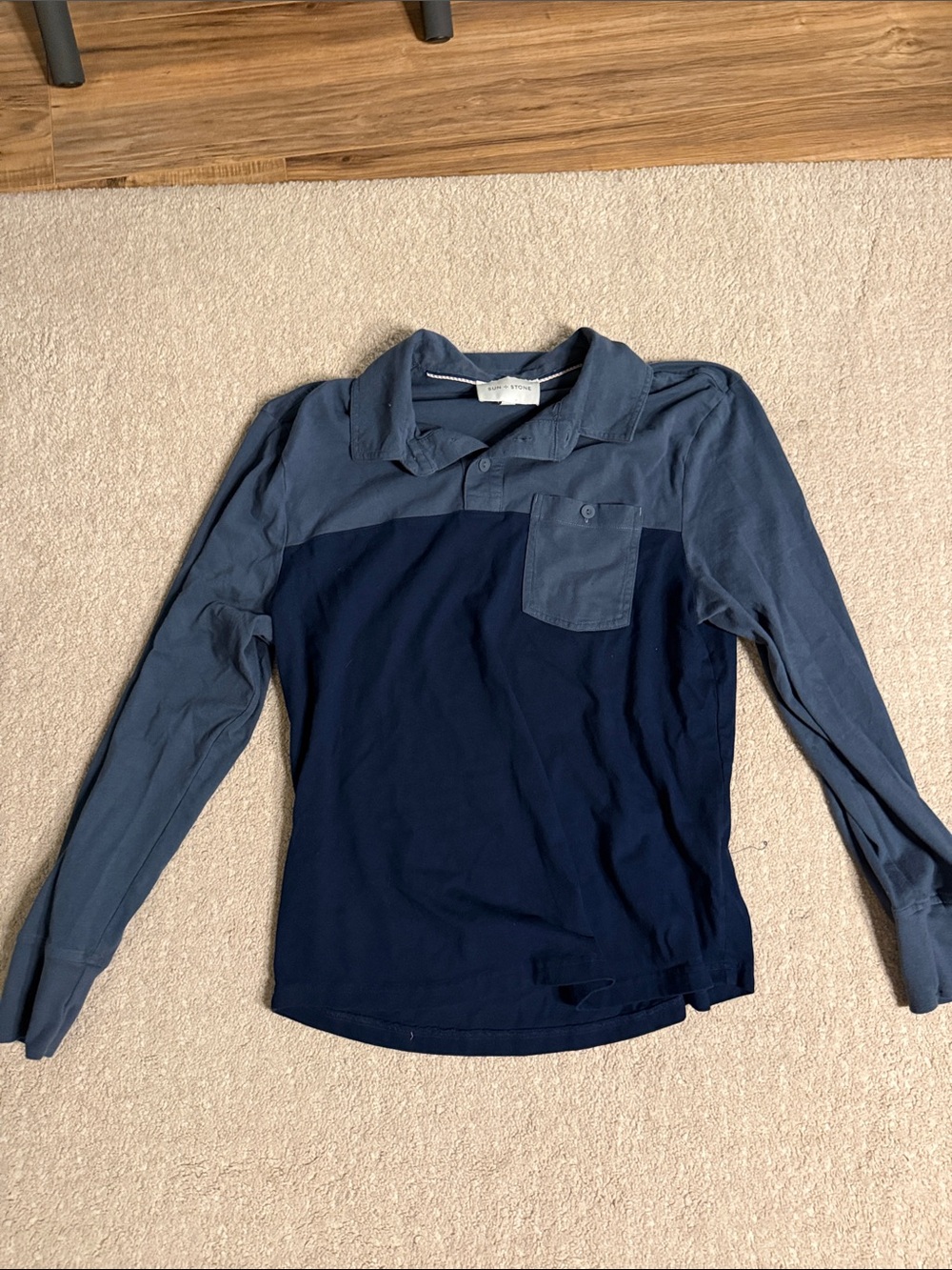 Men's Two-Tone Long-Sleeve Polo Shirt in Slate and Navy